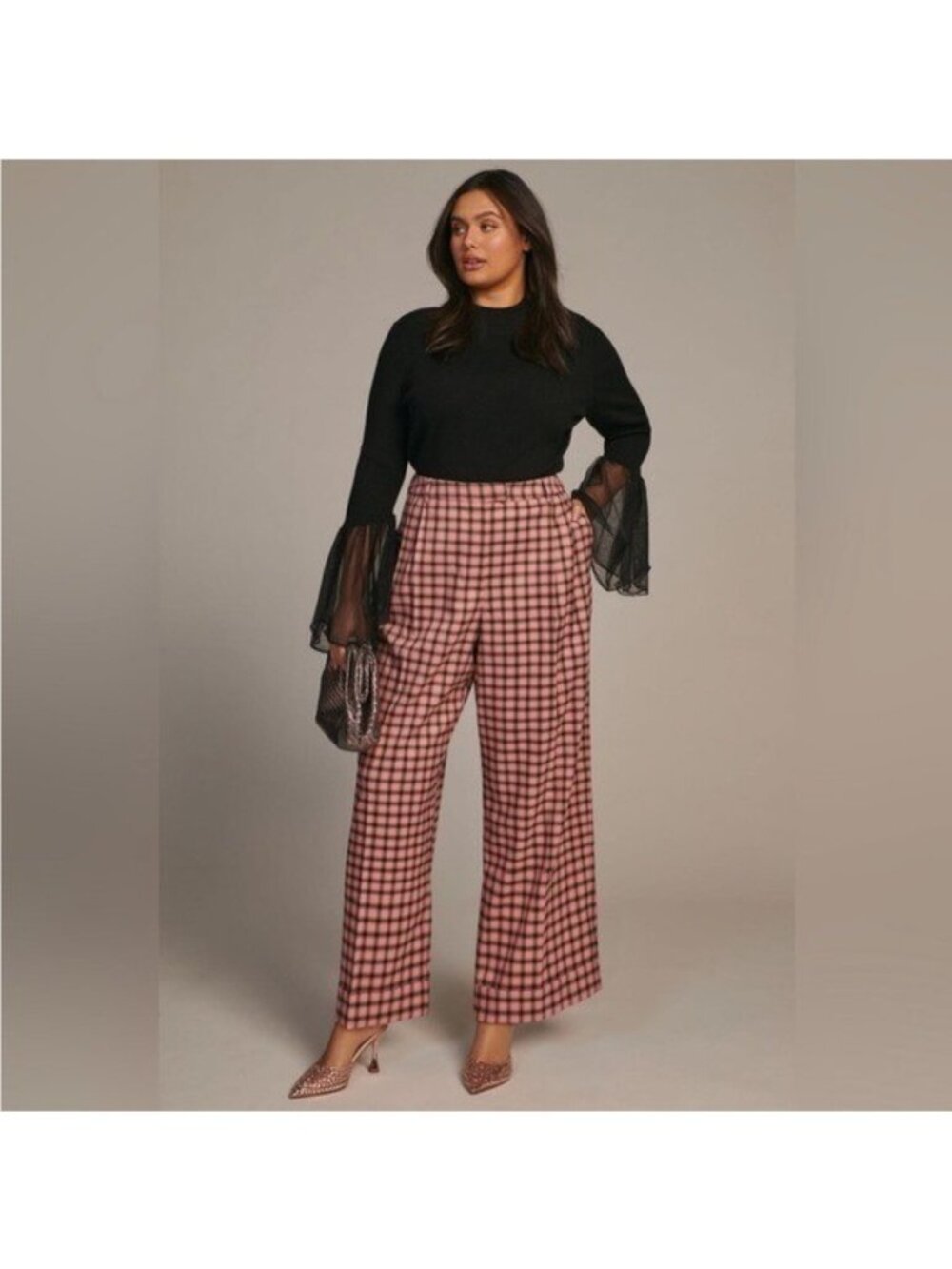 ANTHROPOLOGIE FRNCH Palmer Trousers Pink Tan Plaid Wide Leg High Rise NEW
